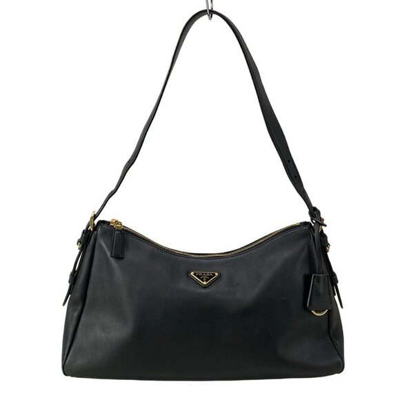 Auth PRADA Emme Large 1BC228 Black soft grain leather Shoulder Bag - Picture 1 of 15
